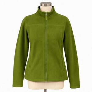 Stephanie Rogers Fleece Jacket Womens XL Olive Green Zip Cozy Outdoor Minimalist